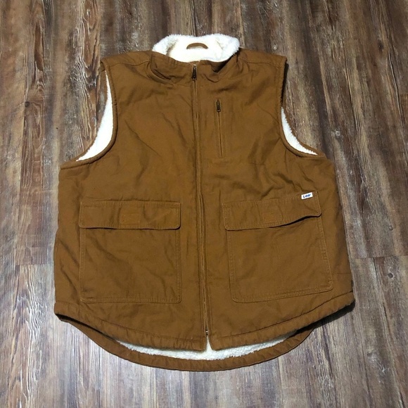 Vintage Lee Workwear Vest Men's Large Brown Sherpa Full Zip Cargo Outdoor - Picture 1 of 8